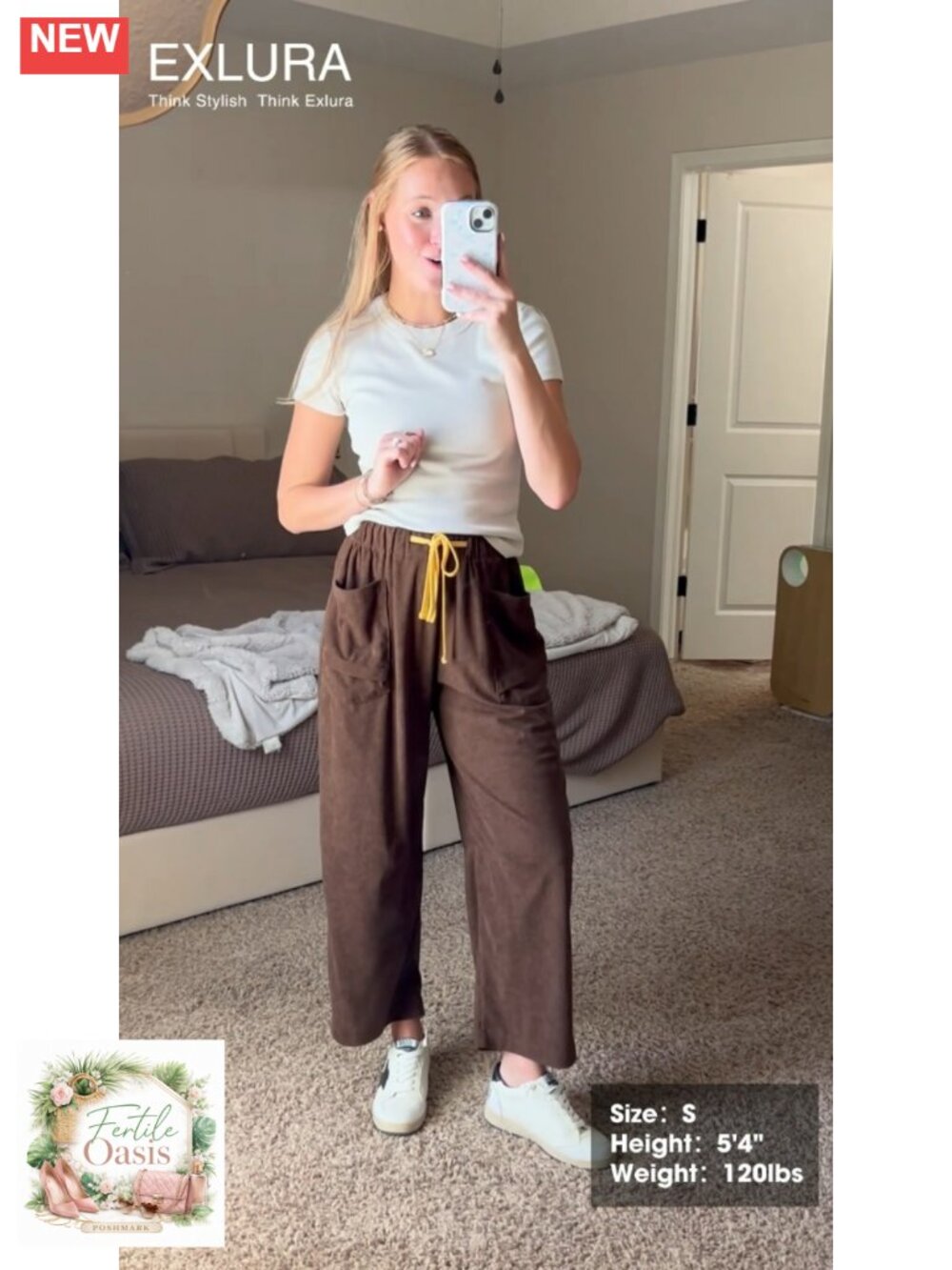 Womens Corduroy Barrel Pants Drawstring Wide Leg Baggy Fall Trousers - Picture 6 of 6